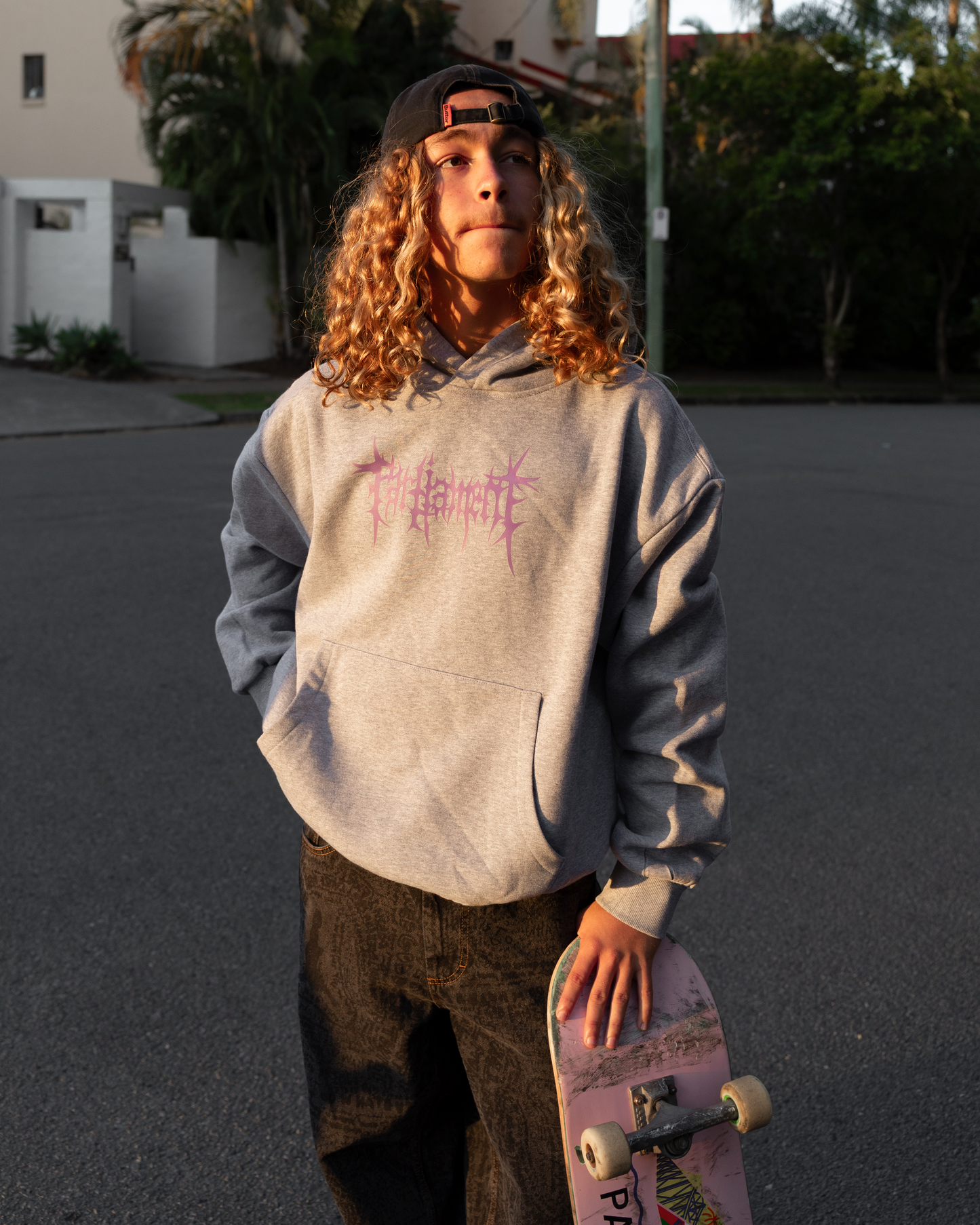 Parliament - Lavender Thorns on Grey Marle Box Hooded Jumper