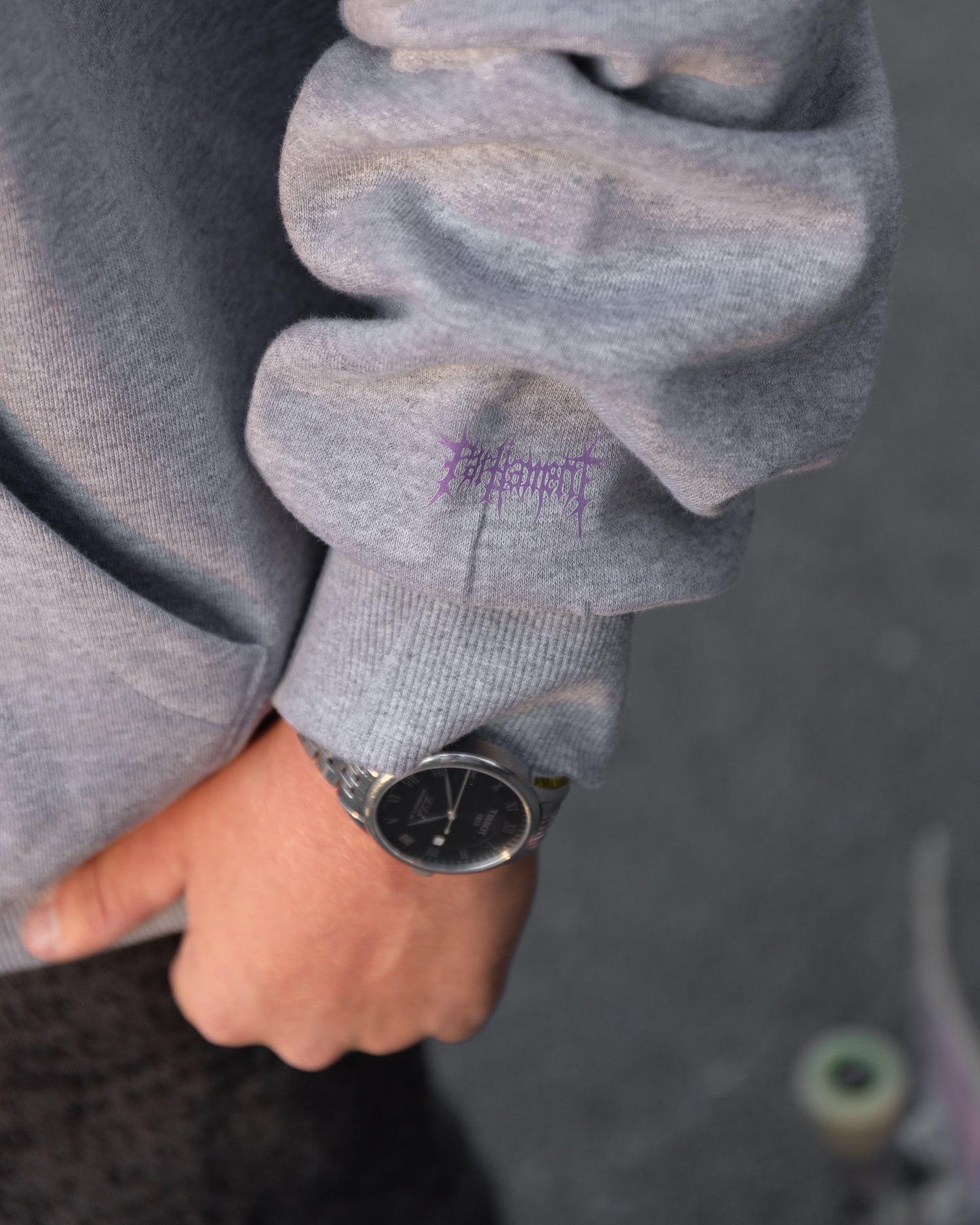 Parliament - Lavender Thorns on Grey Marle Box Hooded Jumper