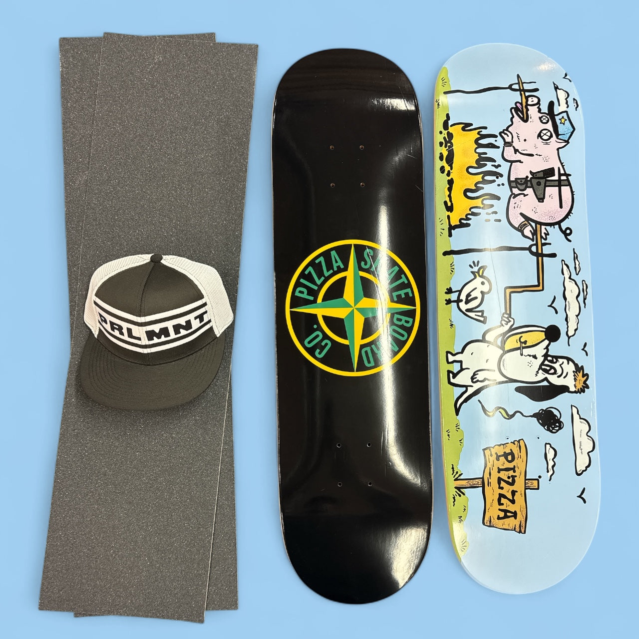 Sale Deal - 8.5" Pizza decks, 2x Sheets Free Grip & Parliament Cap