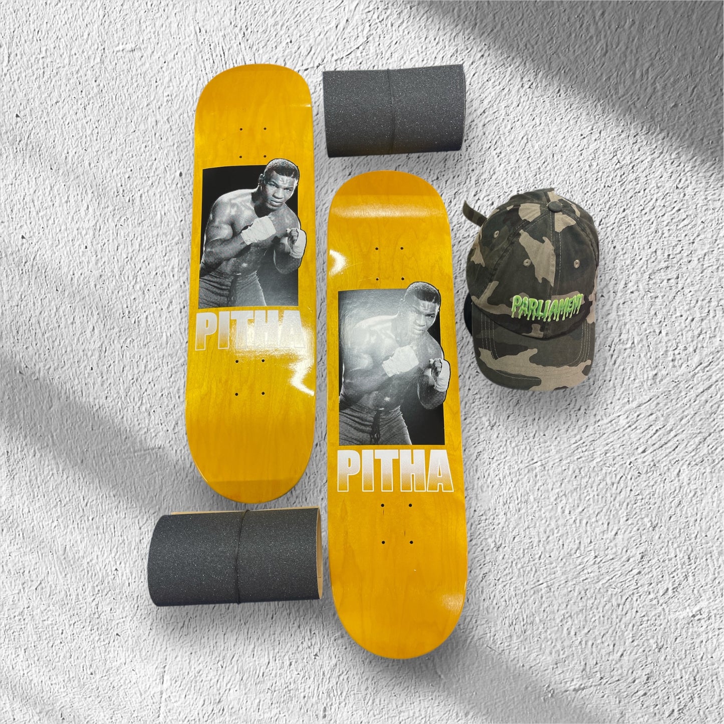 Sale Deal - 8.25" Pizza Pitha decks, 2x Sheets Free Grip & Parliament Cap