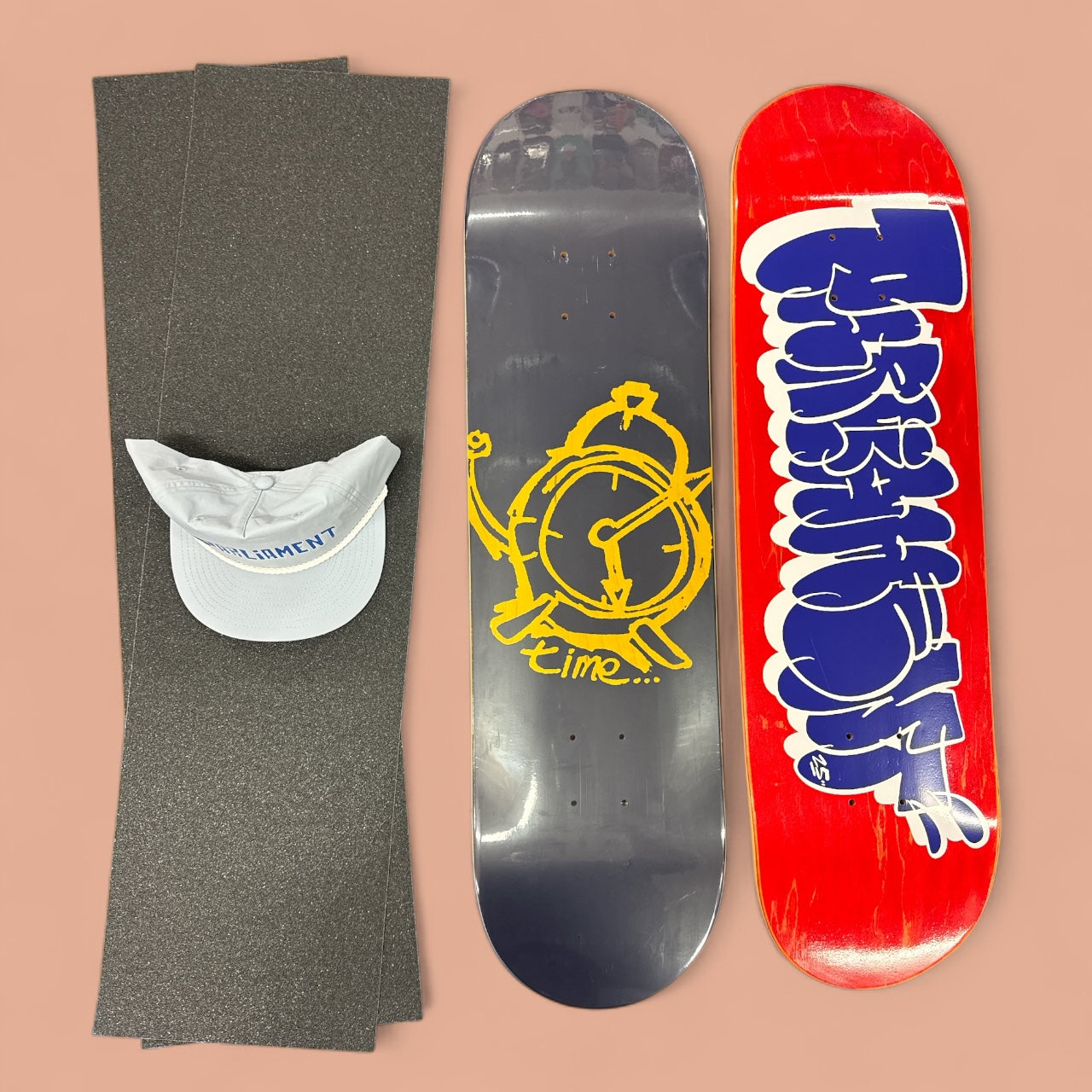 Sale Deal - 8.25" 1x Parliament & 1x Time deck, 2x Sheets Free Grip & Parliament Cap