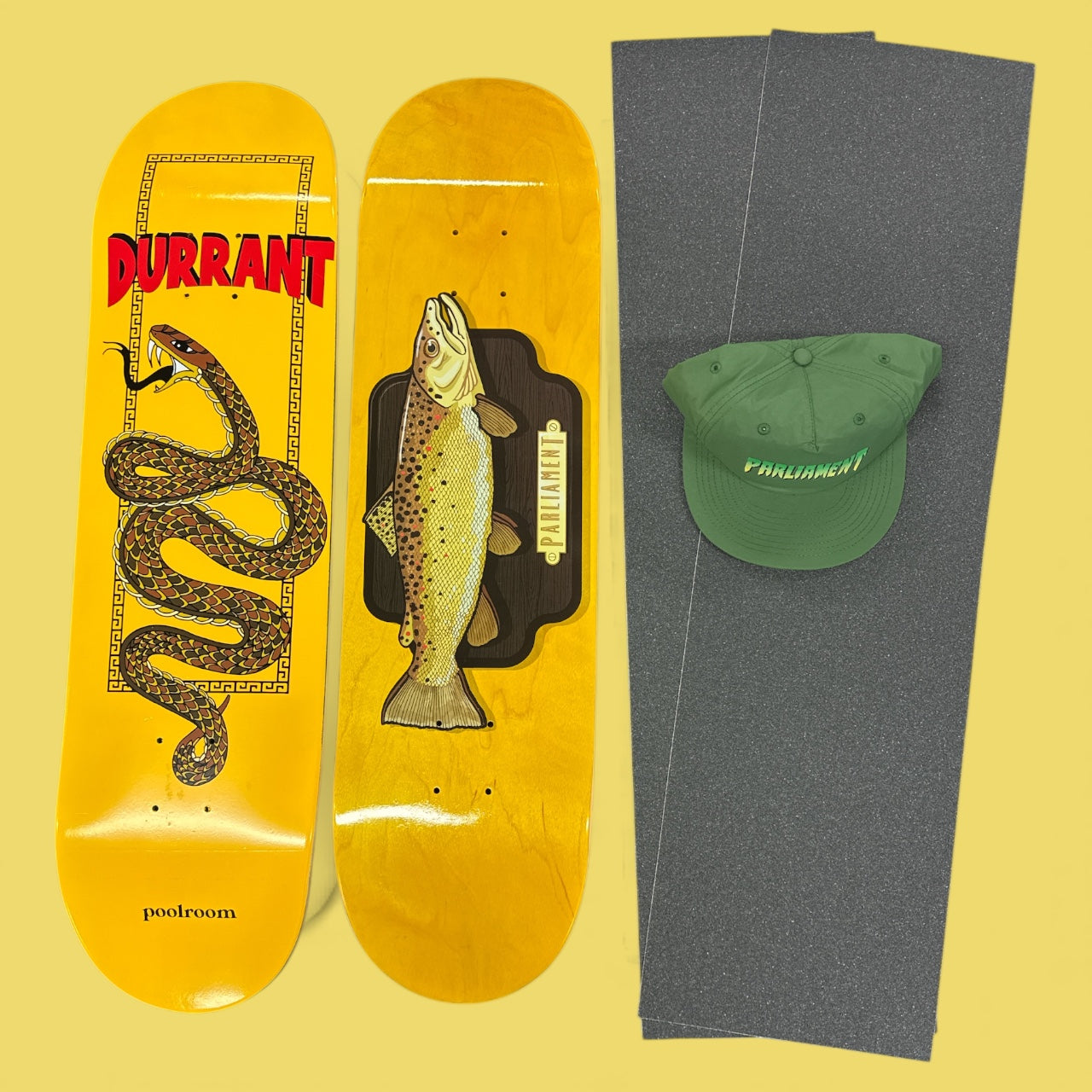 Sale Deal - 8.25" 1x Poolroom deck, 1x Parliament Deck, 2x Sheets Free Grip & Parliament Cap