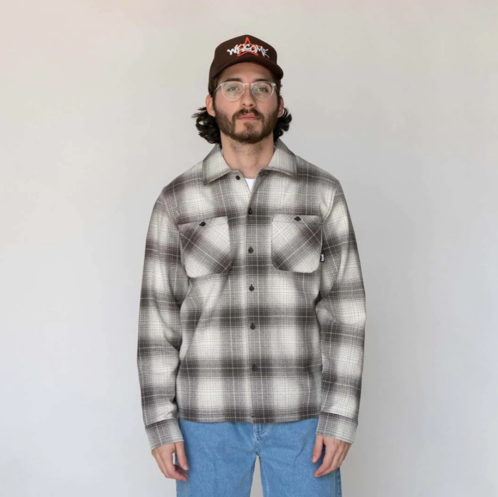 WELCOME - FANG WOVEN PLAID SHIRT - BLACK