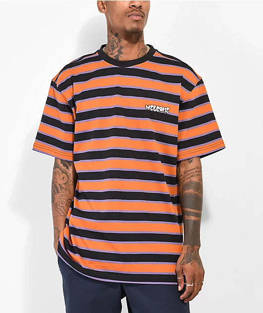 Welcome Skateboards - Cooper Stripe T-Shirt - Black Purple Rust