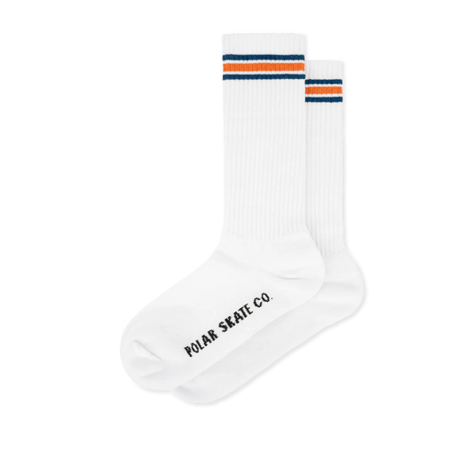Polar Skate Co. - Rib Socks | Long | Stripe - White/Blue/Orange