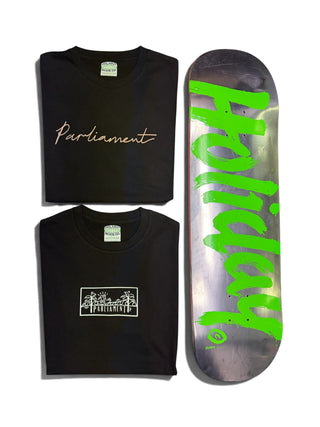 Parliament - 1x 8.25" Holiday Deck & 2x Parliament T-Shirts Bundle