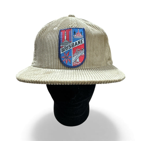 Parliament Queensland Vintage Patch - Cord Hat (Brisbane Crest Red Blue White on Brown Hat)