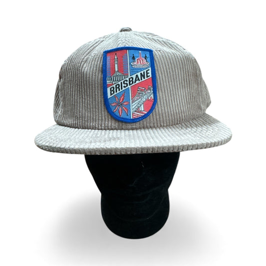 Parliament Queensland Vintage Patch - Cord Hat (Brisbane Crest Red Blue White on Grey Hat)