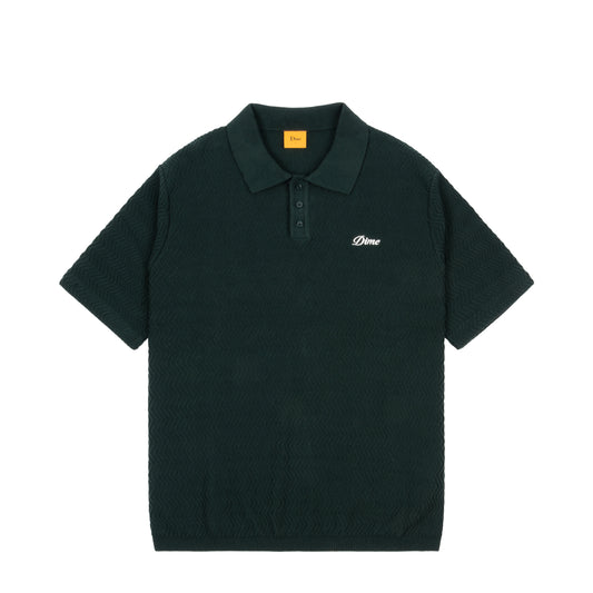 Dime - Wave Cable Knit Polo - Forest