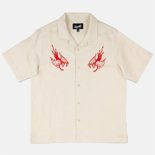 Welcome Skateboards - Hellion Embroided Linen Shirt Bone