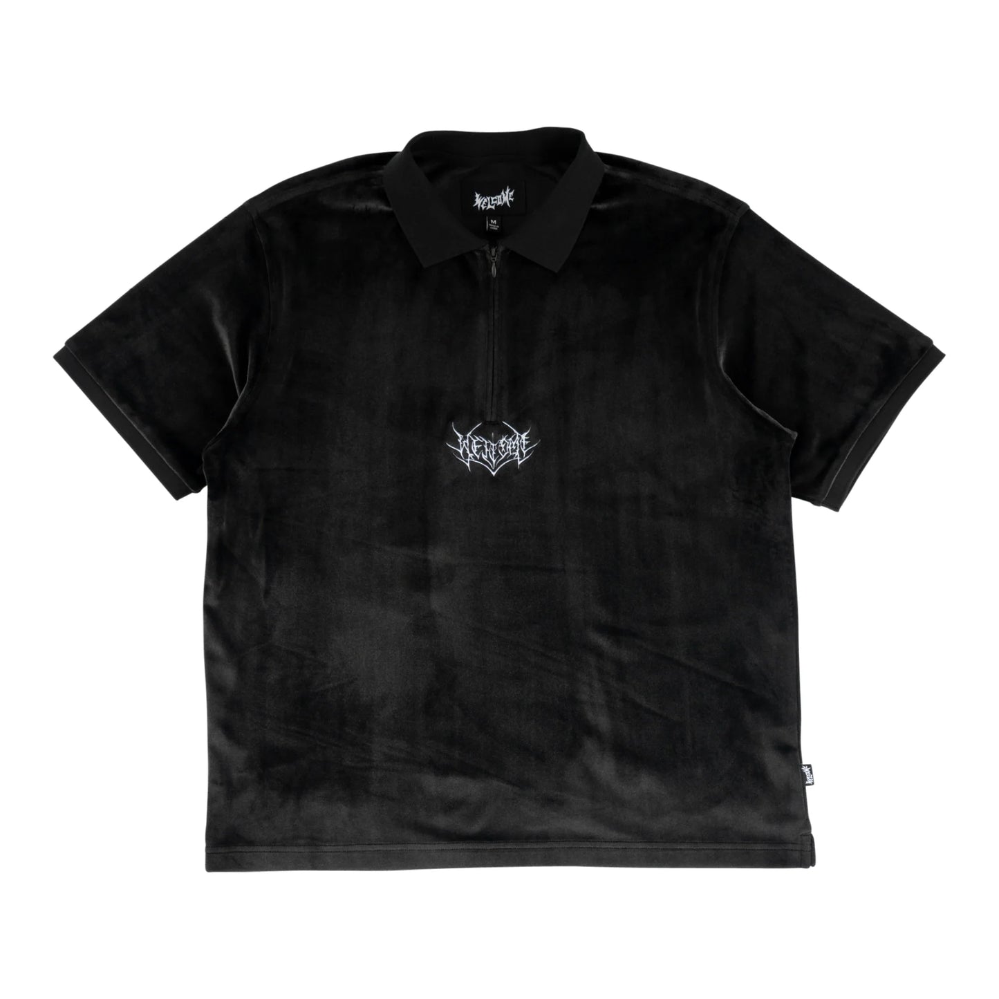 Welcome Skateboards - Grain Embroidered Velour Zip Polo - Black