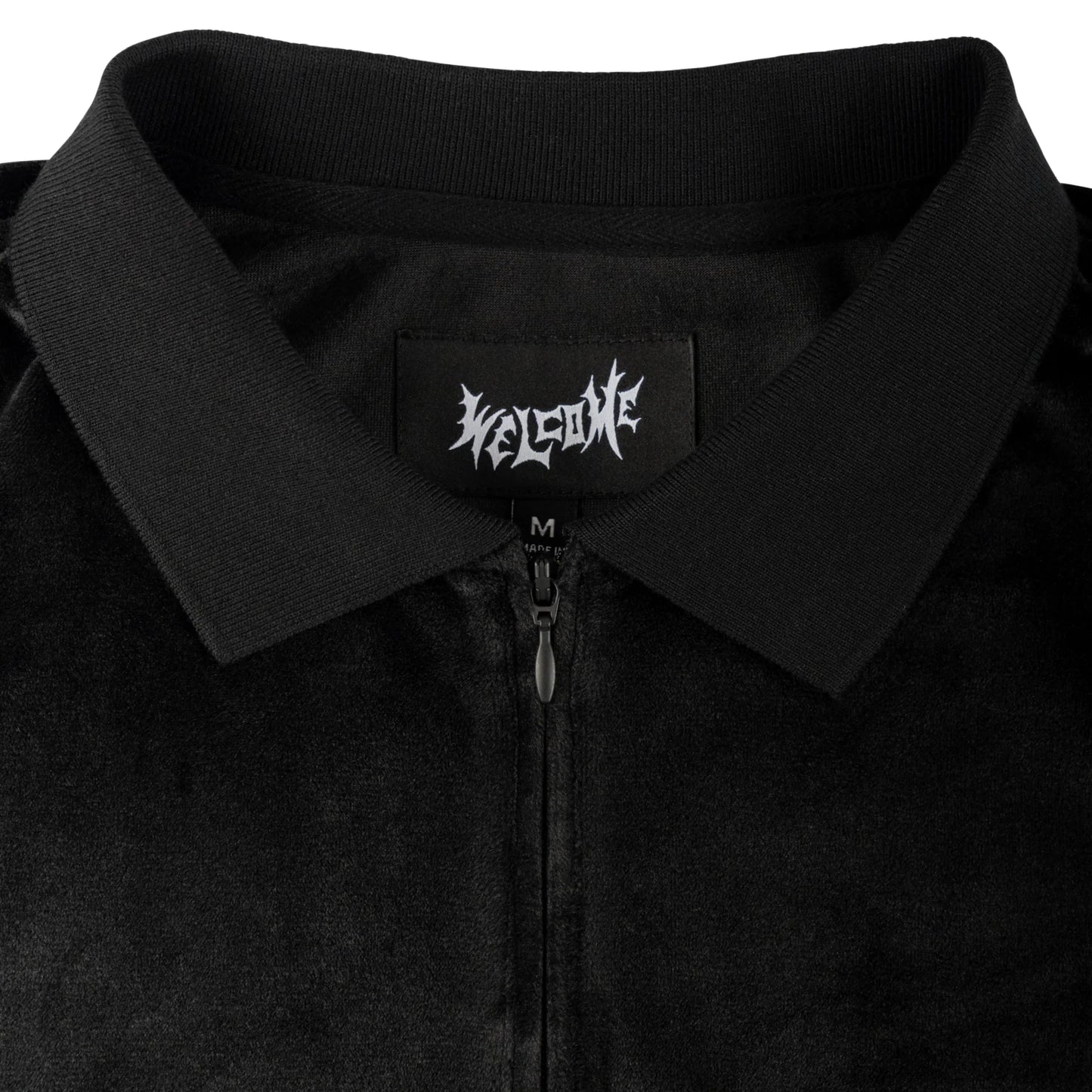 Welcome Skateboards - Grain Embroidered Velour Zip Polo - Black
