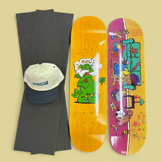 Sale Deal - 8.25" Pizza decks, 2x Sheets Free Grip & Parliament Cap