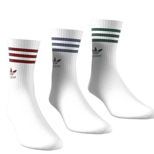 Adidas - Mid Cut Crew Socks 3 Pairs - White / Preloved Ruby / Preloved Ink / Collegiate Green