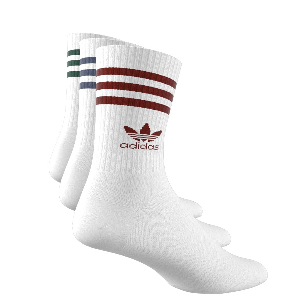 Adidas - Mid Cut Crew Socks 3 Pairs - White / Preloved Ruby / Preloved Ink / Collegiate Green