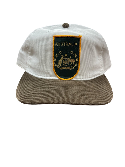 Parliament Queensland Vintage Patch - Cord 2 Tone Hat (Australia Emblem) Walnut/White