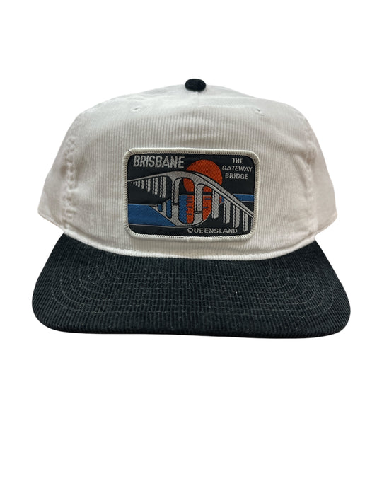 Parliament Queensland Vintage Patch - Cord 2 Tone Hat (Gateway Bridge) Black/White