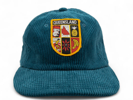 Parliament Queensland Vintage Patch - Cord Hat (Queensland Crest Pineapple Banana) Teal