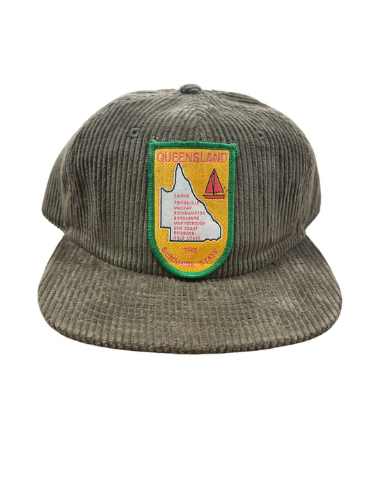 Parliament Queensland Vintage Patch - Cord Hat (Queensland Yellow Map / Green Outline) Walnut