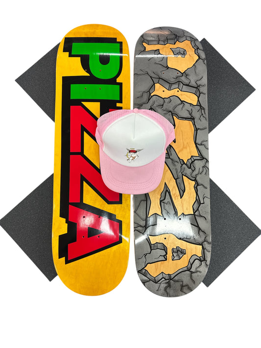 Sale Deal - 8.5" Pizza Logo decks, 2x Sheets Free Grip & Parliament Cap
