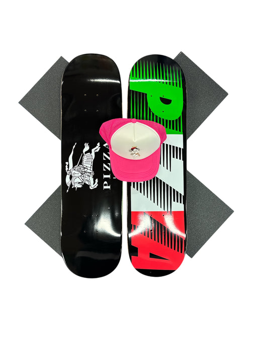 Sale Deal - 8.375" Pizza Logo decks, 2x Sheets Free Grip & Parliament Cap
