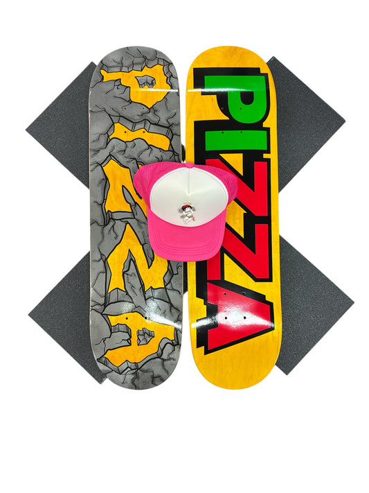 Sale Deal - 8.5" Pizza Logo decks, 2x Sheets Free Grip & Parliament Cap