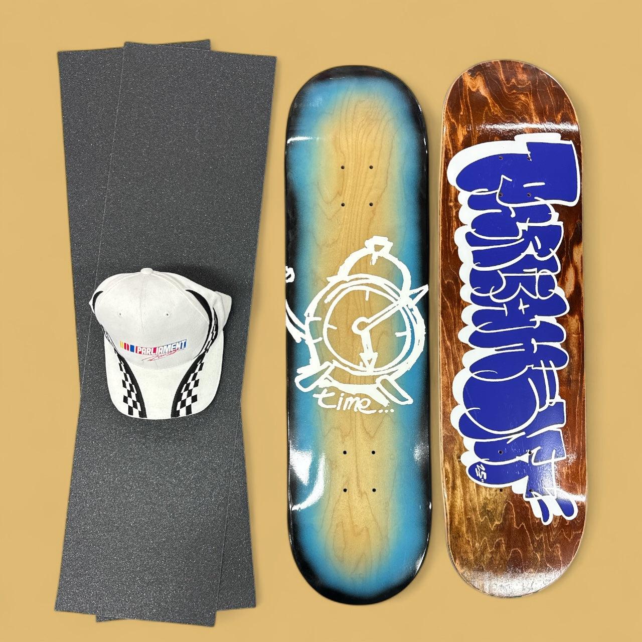 Sale Deal - 8.25" 1x Parliament & 1x Time deck, 2x Sheets Free Grip & Parliament Cap