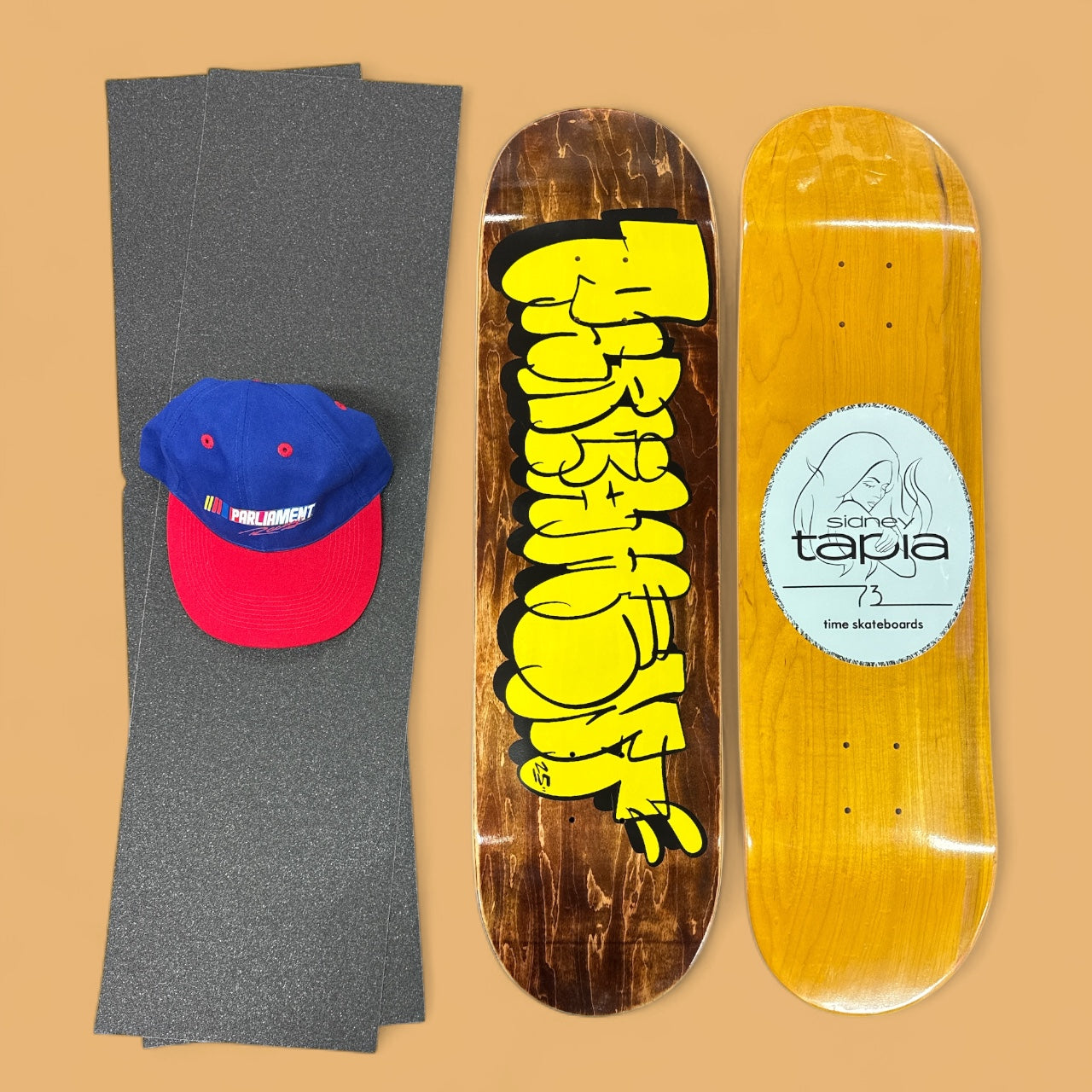 Sale Deal - 8.25" 1x Parliament & 1x Time deck, 2x Sheets Free Grip & Parliament Cap