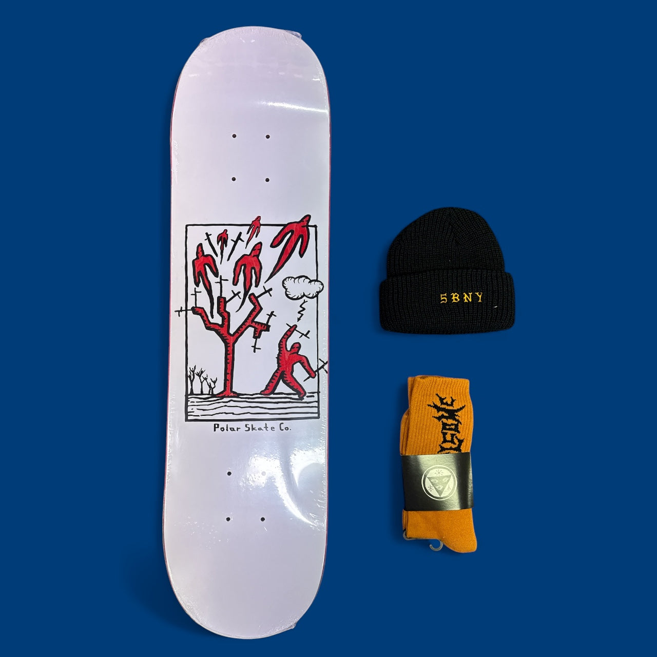 Sale Deal - 7.875" Polar Skate Co deck, 5Boro Beanie & Welcome Socks