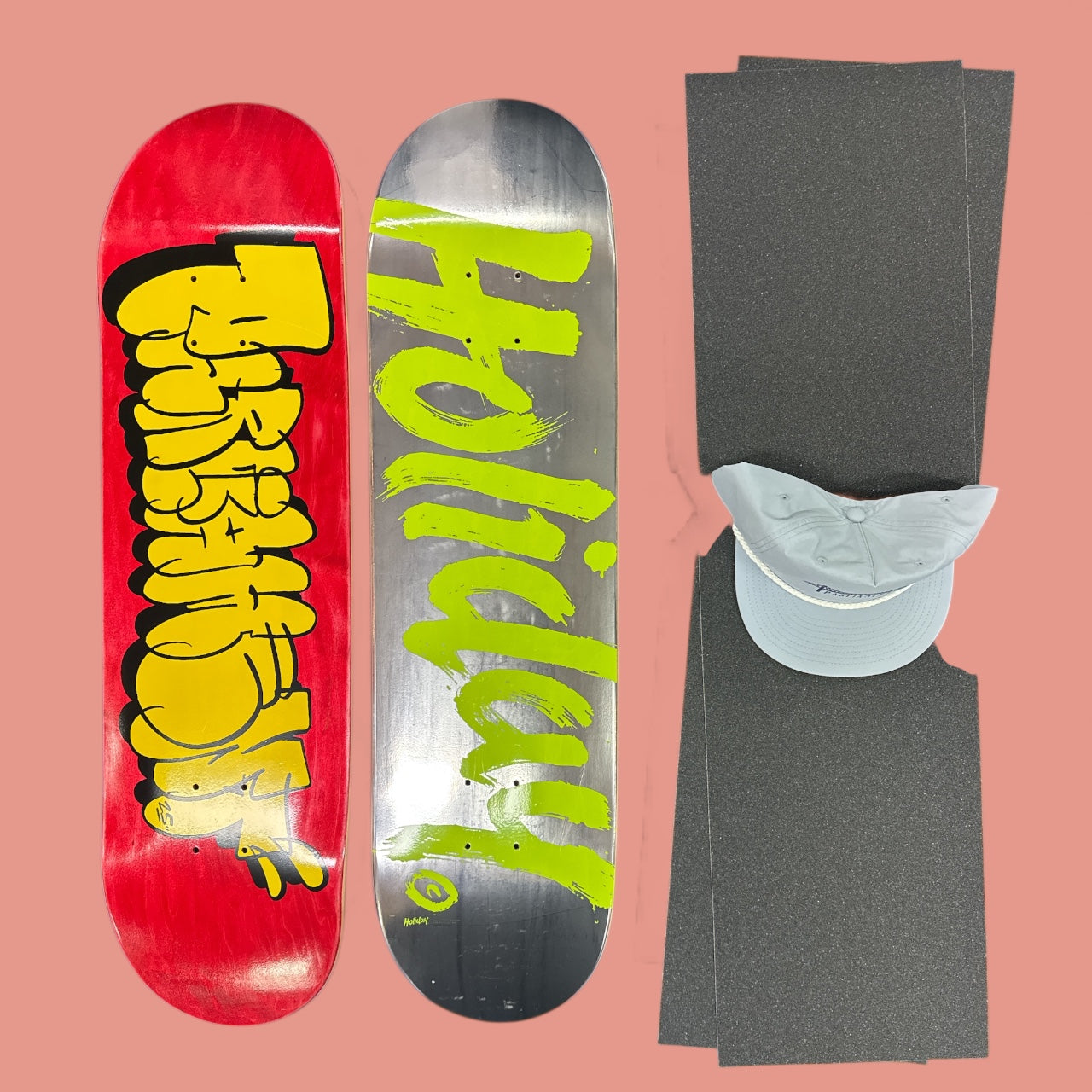 Sale Deal - 8.25" 1x Holiday deck, 1x Parliament Deck, 2x Sheets Free Grip & Parliament Cap