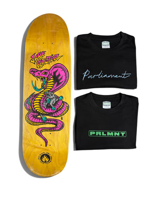 Parliament - 1x Egg Shape Black Label 9.0" deck & 2x Parliament T-Shirts Bundle