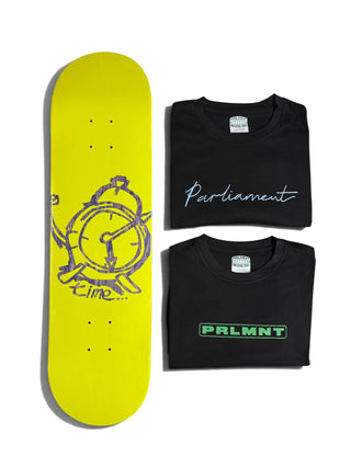 Parliament - 1x Time 8.25" deck & 2x Parliament T-Shirts Bundle