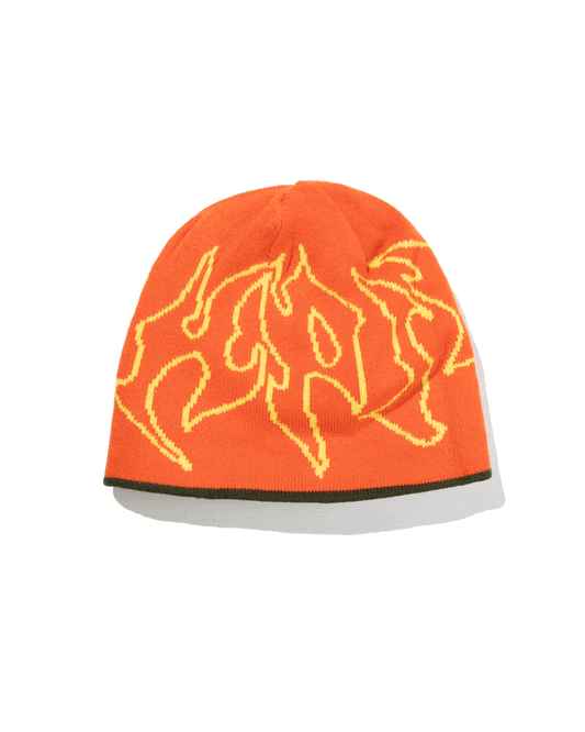 Ichpig - Razor Reversible Skull Beanie - Olive / Orange