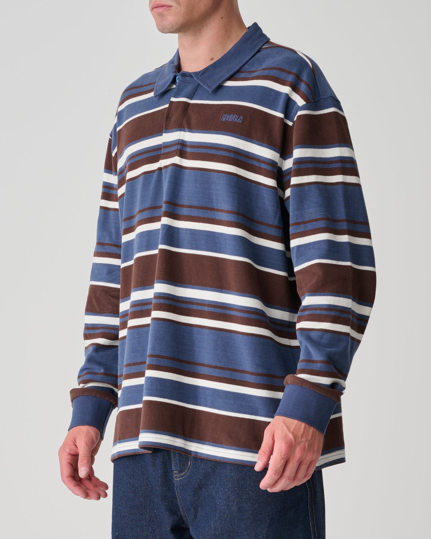 S/Double - Peach Stripe Rugby - Navy