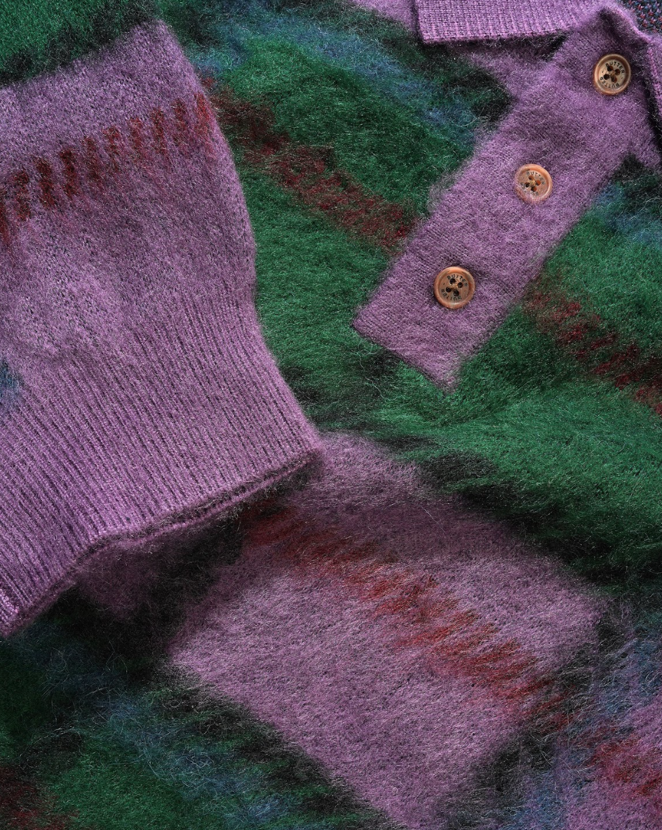 Butter Goods - Ivy Button Up Knit Sweater - Sage/Eggplant