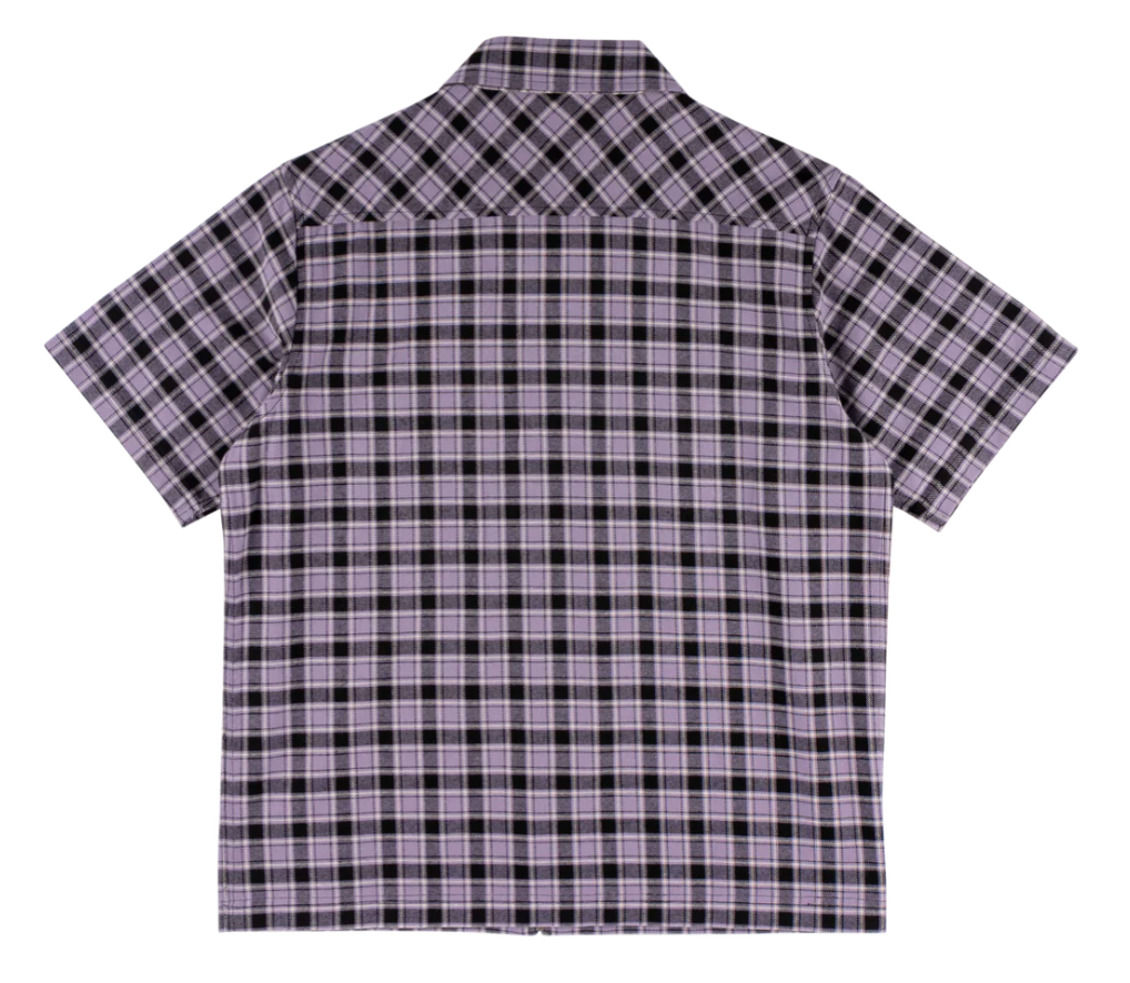 WELCOME -CELL WOVEN PLAID ZIP SHIRT - LAVENDER GREY