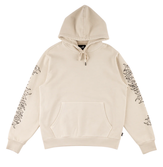 WELCOME - BARB SLEEVE EMBROIDERED PIGMENT-DYED HOODIE - BONE