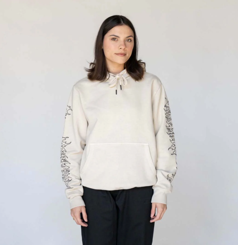 WELCOME - BARB SLEEVE EMBROIDERED PIGMENT-DYED HOODIE - BONE