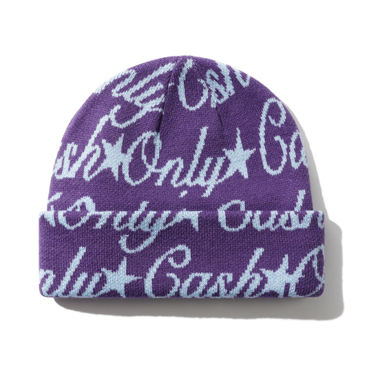 Cash Only - Script Beanie - Purple