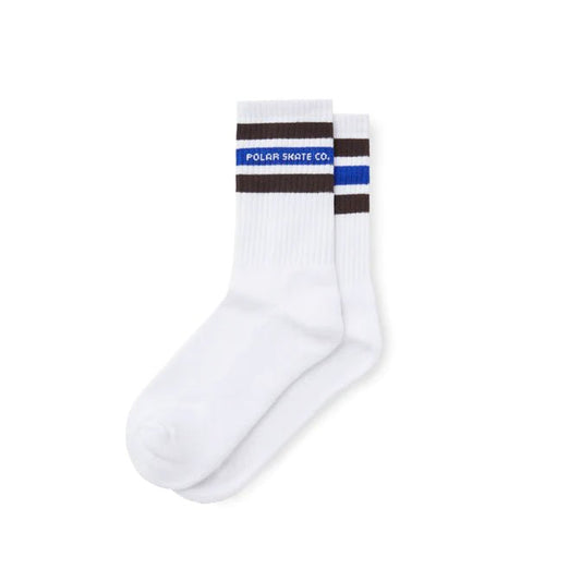 Polar Skate Co. - Rib Socks Fat Stripes - White/Brown/Blue - Parliamentskateshop