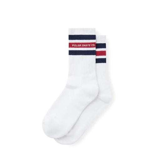 Polar Skate Co. - Rib Socks Fat Stripes - White/Navy/Red - Parliamentskateshop