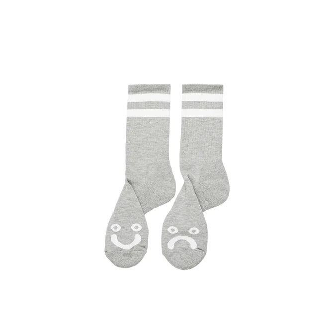 Polar Skate Co. - Rib Socks Happy Sad - Heather Grey - Parliamentskateshop