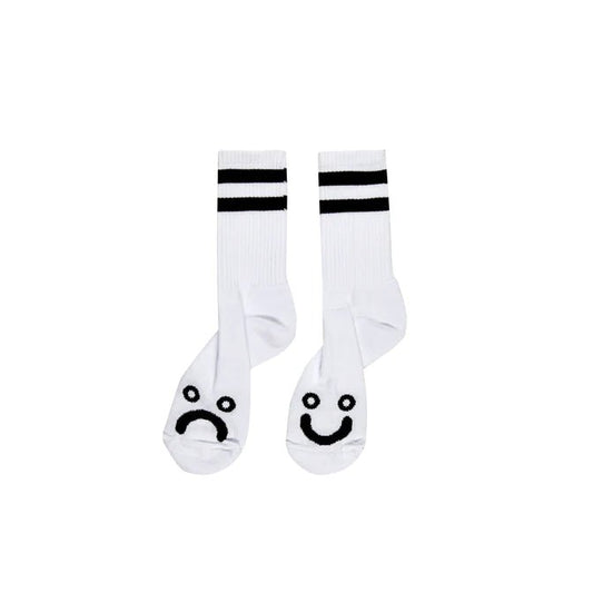 Polar Skate Co. - Rib Socks Happy Sad - White/Black - Parliamentskateshop