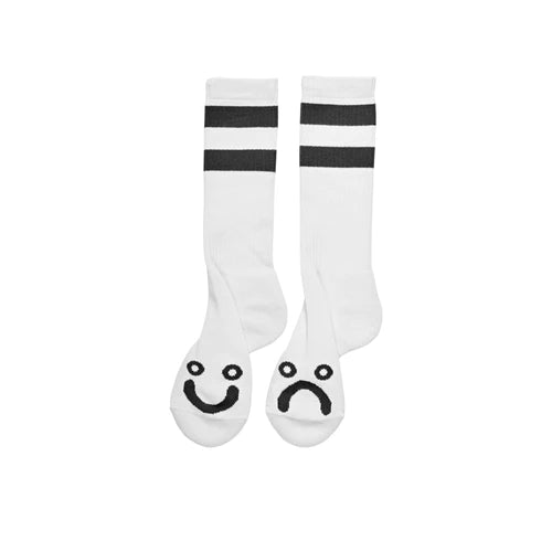Polar Skate Co. - Rib Socks - Long - Happy Sad - White/Black - Parliamentskateshop